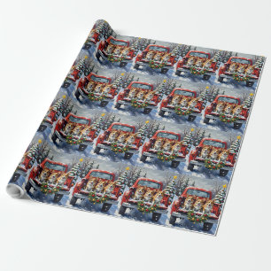 Papel De Presente Corgi Natal Caminhão Vermelho Férias