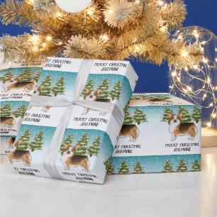 Papel De Presente Corgi Pembroke Tri Cabeça Vermelha Natal de Invern