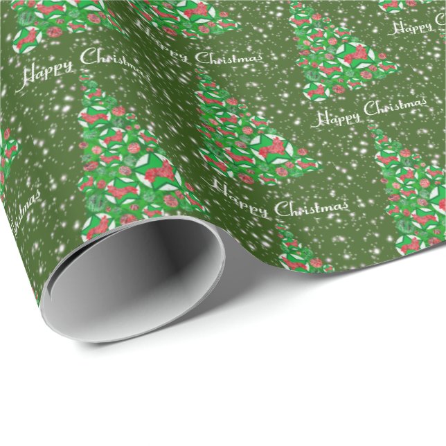 Papel De Presente Corgi Welsh Dog Natal Tree Green (Ponta do rolo)