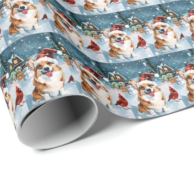 Papel De Presente Corgi Winter Wonderland Christmas Joy (Ponta do rolo)