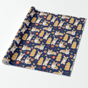 Papel De Presente Corgis celebra o Natal - padrão azul