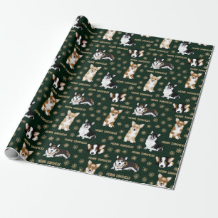 Papel De Presente Corgis celebra o Natal - quebra de padrão verde