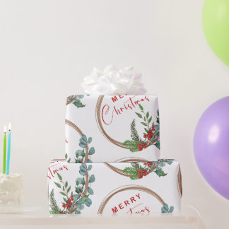 Papel De Presente Coroa Botânica Feliz Natal