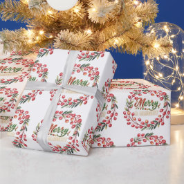 Papel De Presente Coroa de Festão de Frutas Vermelhas Alegre e Brilh