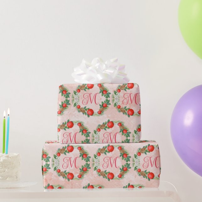 Papel De Presente Coroa de Natal Alegre Moderna Vermelho Verde Letra (Presentes para festas)