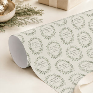 Papel De Presente Coroa de Natal Botânica Verde Personalizada
