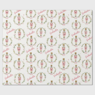 Papel De Presente Coroa de Natal de Noz Nutcracker Rosa Personalizad