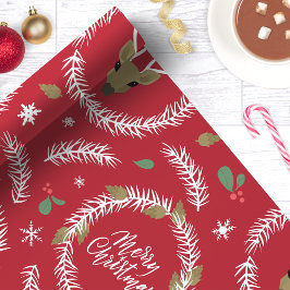 Papel De Presente Coroa de Natal dos Renegos Vermelho Férias