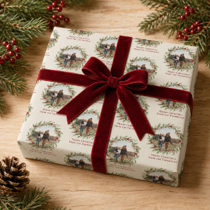 Papel De Presente Coroa de Natal Elegante Vermelha e Verde Foto