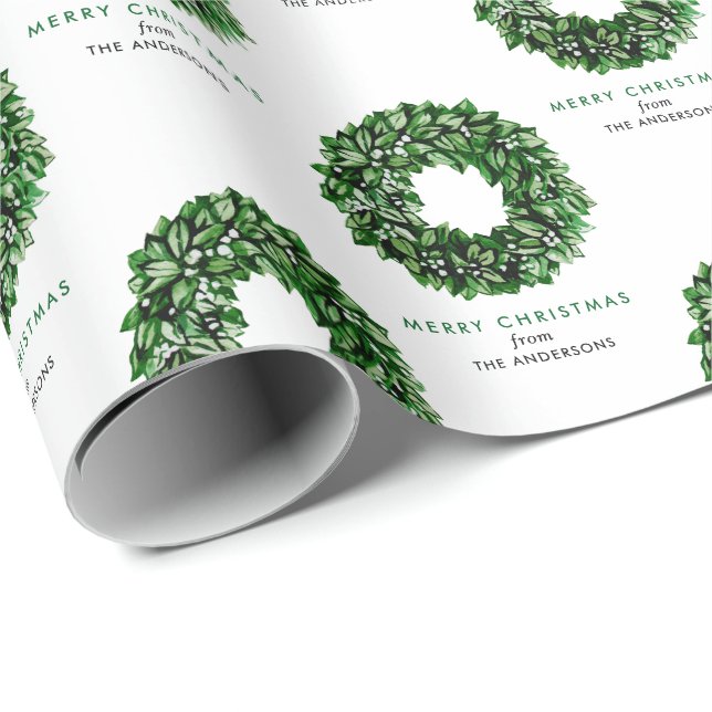 Papel De Presente Coroa de Natal em Aquarela Personalizada Feliz Nat (Ponta do rolo)