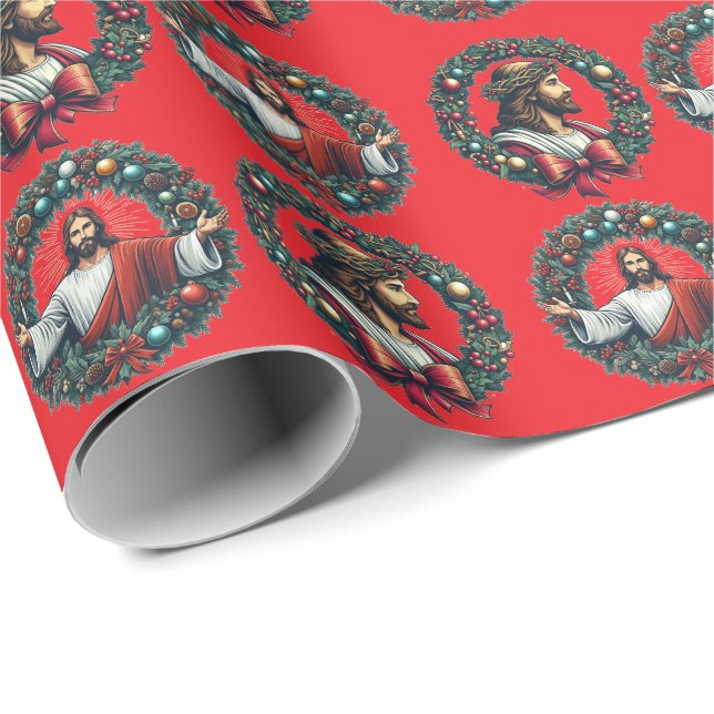 Papel De Presente Coroa de Natal Jesus Cristo (Ponta do rolo)