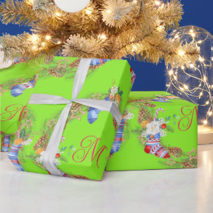Papel De Presente Coroa de Natal Simples Vermelho Verde Letra