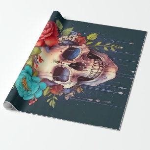 Papel De Presente Coroa de Petais e Lágrimas, Caveira e Florais de J