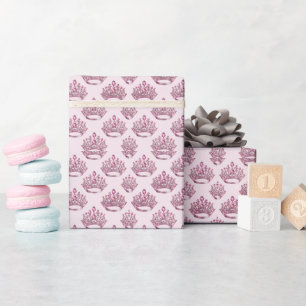Papel De Presente Coroa de Princesa Rosa Conto de Fadas Menina de An