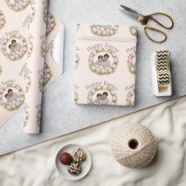 Papel De Presente Coroa Floral e Foto da Família Páscoa Personalizad