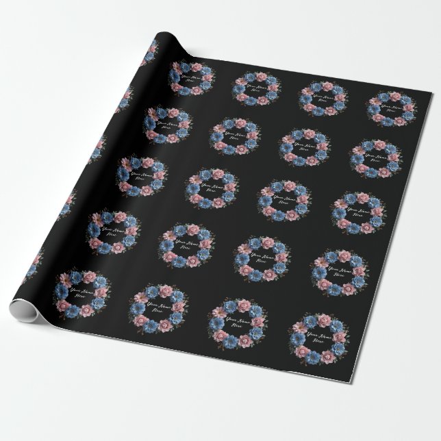 Papel De Presente Coroa Floral Elegante Personalizar Rosa e Dália (Desenrolado)