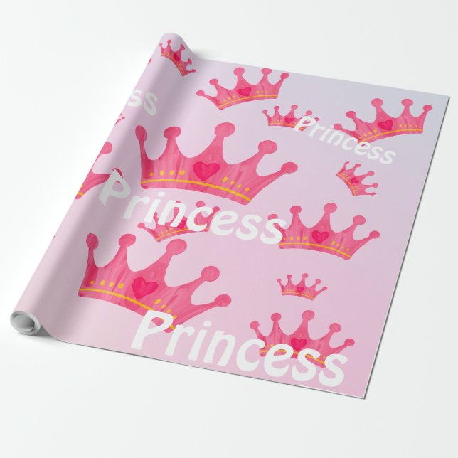 Papel De Presente Coroa princesa rosa-quente (Desenrolado)