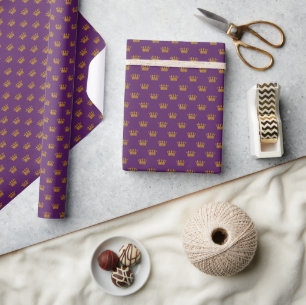 Papel De Presente Corôas Douradas sobre Roxo Real