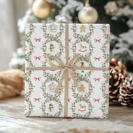 Papel De Presente Coroas e Brinquedos Natalinos Caprichosos