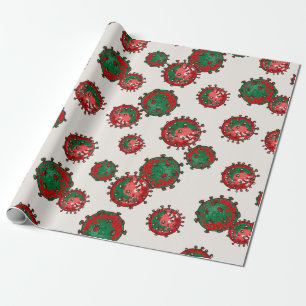 Papel De Presente Coronavírus Vermelho e Verde   Vírus Natal