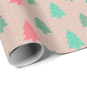Papel De Presente Corpo de Patches Árvores de Natal Rosa
