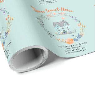 Papel De Presente Corretor de Imóveis Obrigado Lar Doce Lar Casas Fl