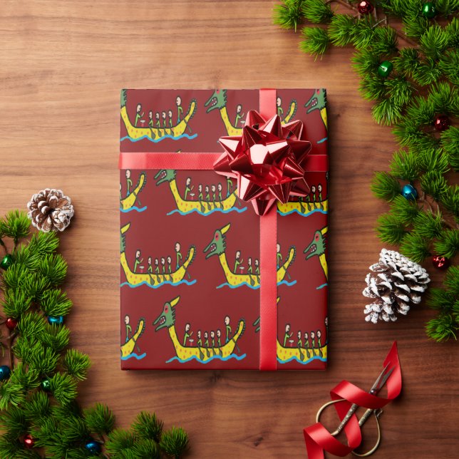 Papel De Presente Corrida de Barcos Dragões (Presente de Natal)