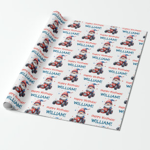 Papel De Presente Corrida do Gnome Patriótico de Aniversário Feliz