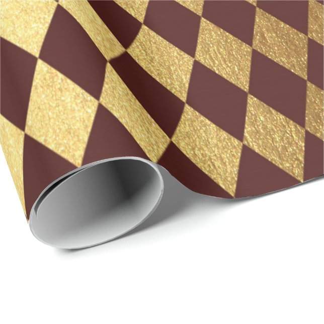 Papel De Presente Corte de Diamante de Chessboard Vermelho Dourado B (Ponta do rolo)