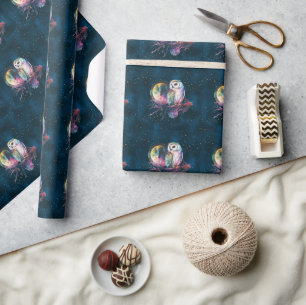 Papel De Presente Coruja-Arco-Íris Mística e Lua Celestial Completa