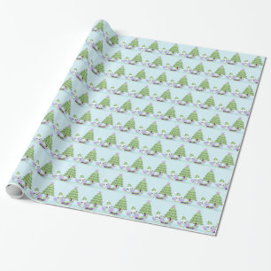 Papel De Presente Coruja Colorida & árvore de Natal com presentes