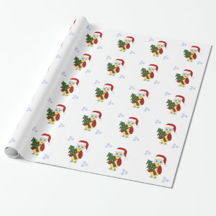 Papel De Presente Coruja com chapéu de Papai Noel e árvore de Natal