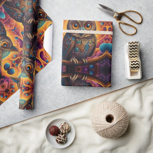 Papel De Presente Coruja Cósmica da Sabedoria (Artesanato)