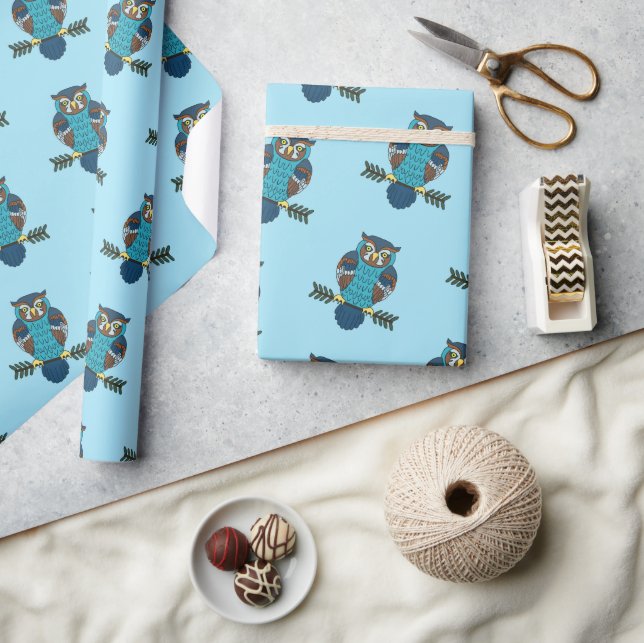 Papel De Presente Coruja de Arte Folk Nórdica (Artesanato)