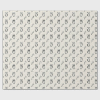 Papel De Presente Coruja de Atena e Padrão de Linha Gravada de Olive