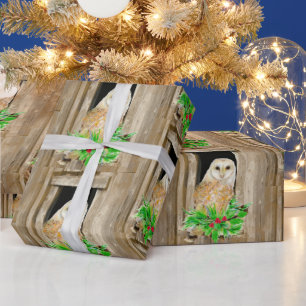 Papel De Presente Coruja de Casca de Aquarela em Arte de Natal de Av