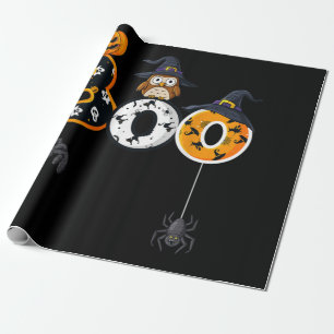 Papel De Presente Coruja de Halloween com aranhas de chapéu de bruxa