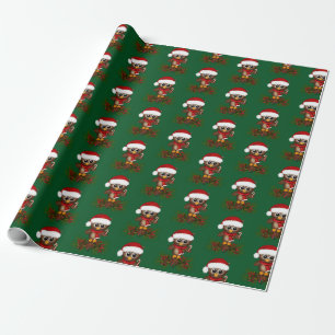 Papel De Presente Coruja De Natal Bonita Na Fileira Do Pinho
