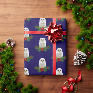 Papel De Presente Coruja de Natal com Neve Branca