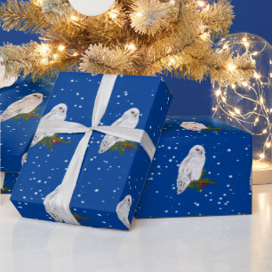 Papel De Presente Coruja De Neve Em Pinho E Berries