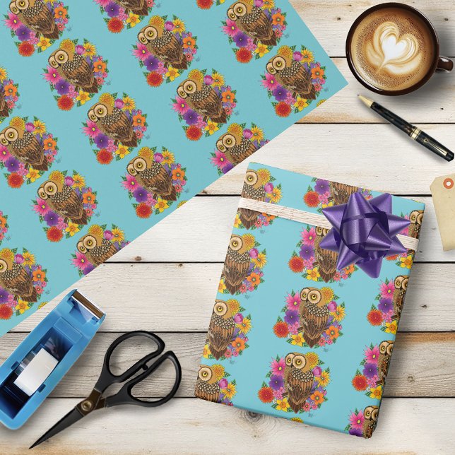 Papel De Presente Coruja do Buquê da Flor (Criador carregado)