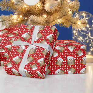 Papel De Presente Coruja do Natal com chapéu do papai noel