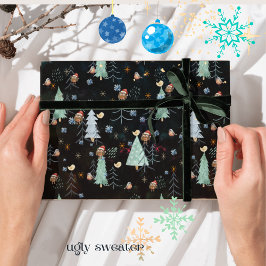 Papel De Presente Coruja fofinha da Festa de Natal de Sweater