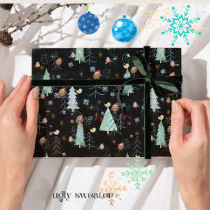 Papel De Presente Coruja fofinha da Festa de Natal de Sweater