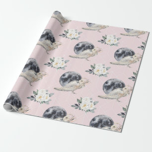 Papel De Presente Coruja Lua E Flores