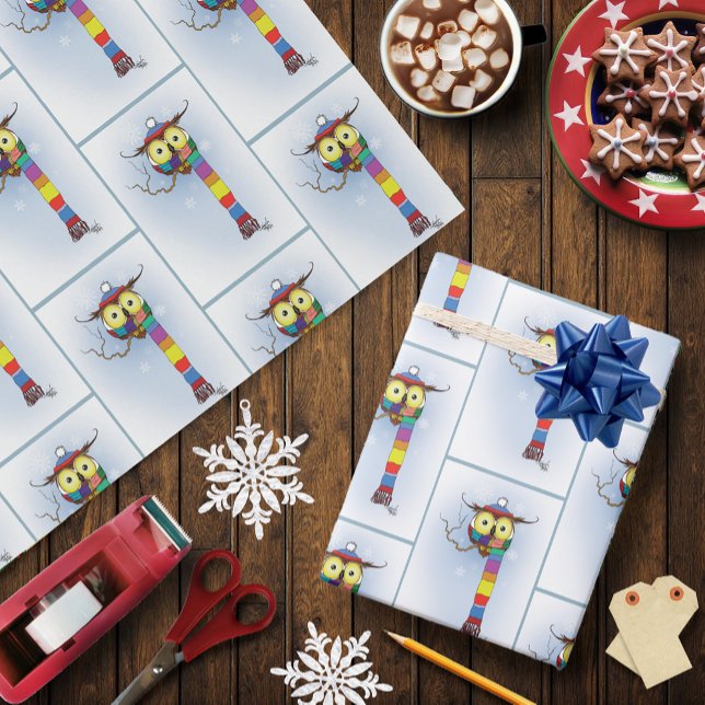 Papel De Presente Coruja Snowflakes Scarf Hat Cute (Criador carregado)