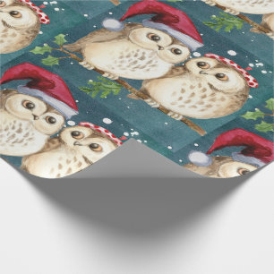 Papel De Presente Coruja véspera de Natal Casal Santa Hat
