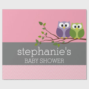 Papel De Presente Corujas bonitas no Branch Baby Girl Chá rosa