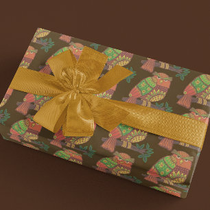 Papel De Presente Corujas de Arte Folclórica em Sucursais de Ocasião