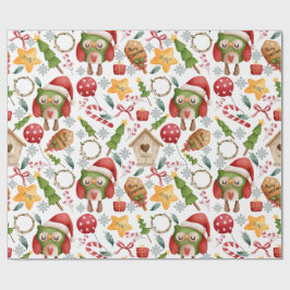 Papel De Presente Corujas de Natal em Aquarela Fofas